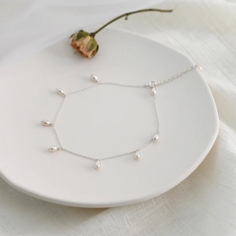 Anklets Designer luxury Anklet Natural Freshwater Pearl for Women Simple Temperamental Beach 925 silver Festival gift
