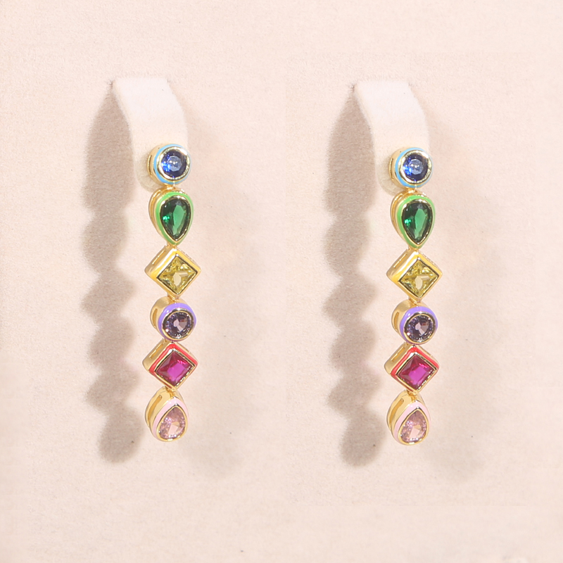 Geometric Zircon Dangle Women - Red Cubic Zirconia Brass & Copper Gold Plated Chandelier Earrings for Valentine's Day