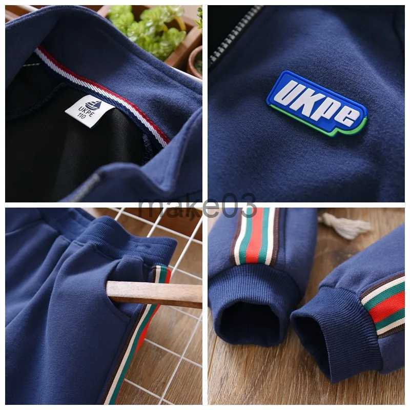 Clothing Sets School Kids Tracksuit Jogger Set Full Zip Striped Boys Fleece Hoodie + Sweatpant Sets Children Outfits Spring Autumn 3-14 Years J231020