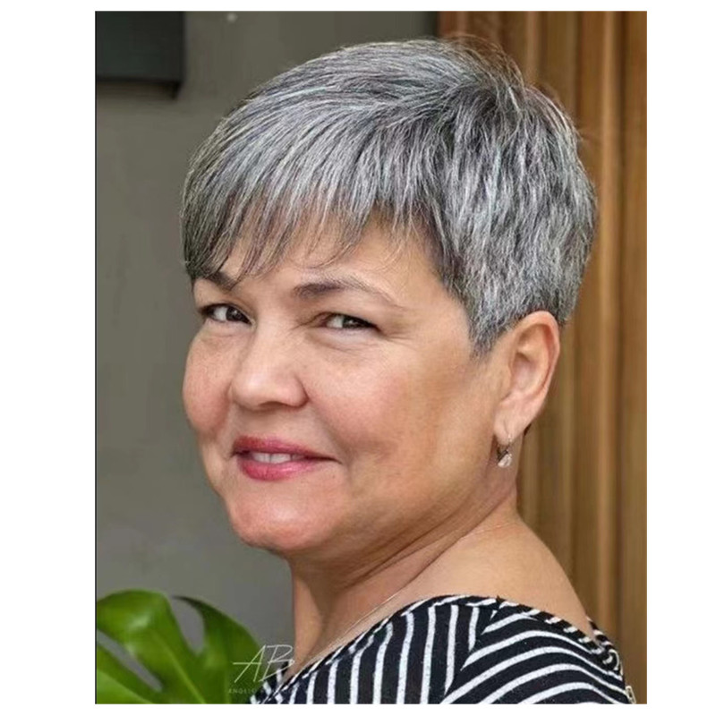 Raw virgin Short gray human hair wigs salt and pepper silver grey pixie cut bo wig full lace front hd invisible custom hand made glueless pixie bob ha