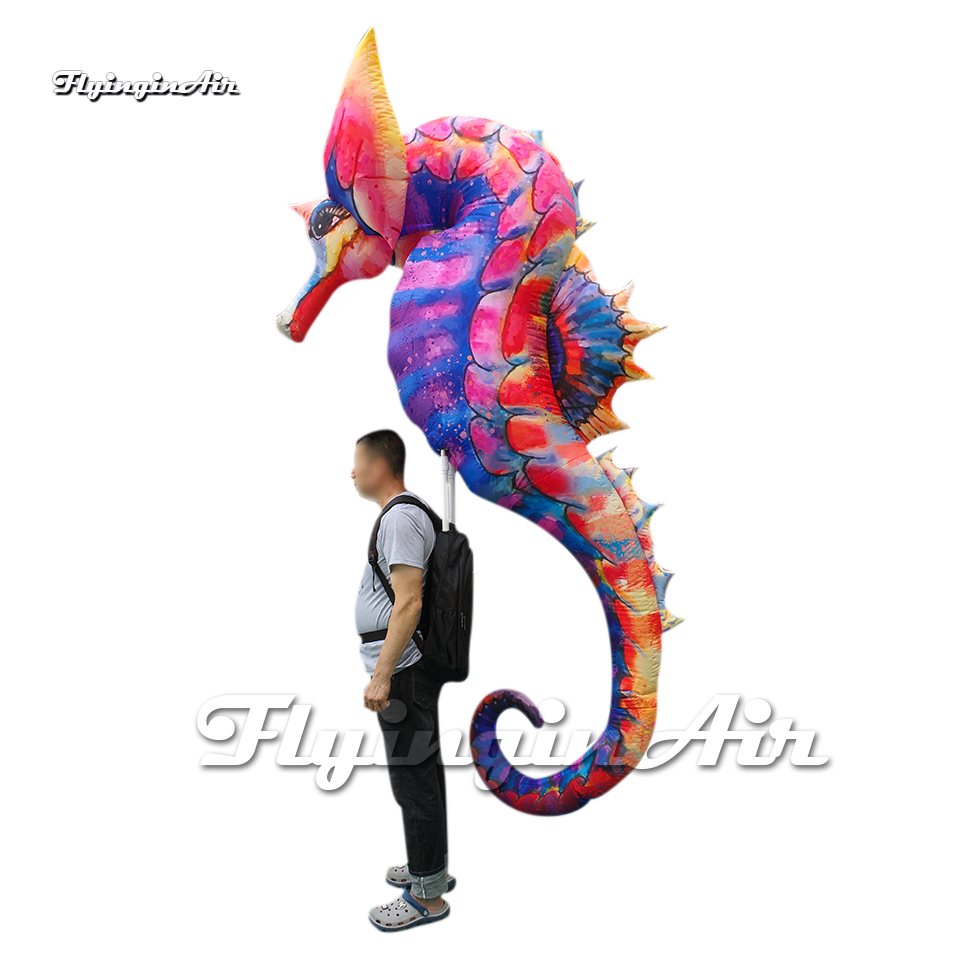 Wonderful Illuminated Walking Inflatable Hippocampus Puppet Parade Sea Animal Balloon Blow Up Seahorse Costume With LED Light For Stage Show