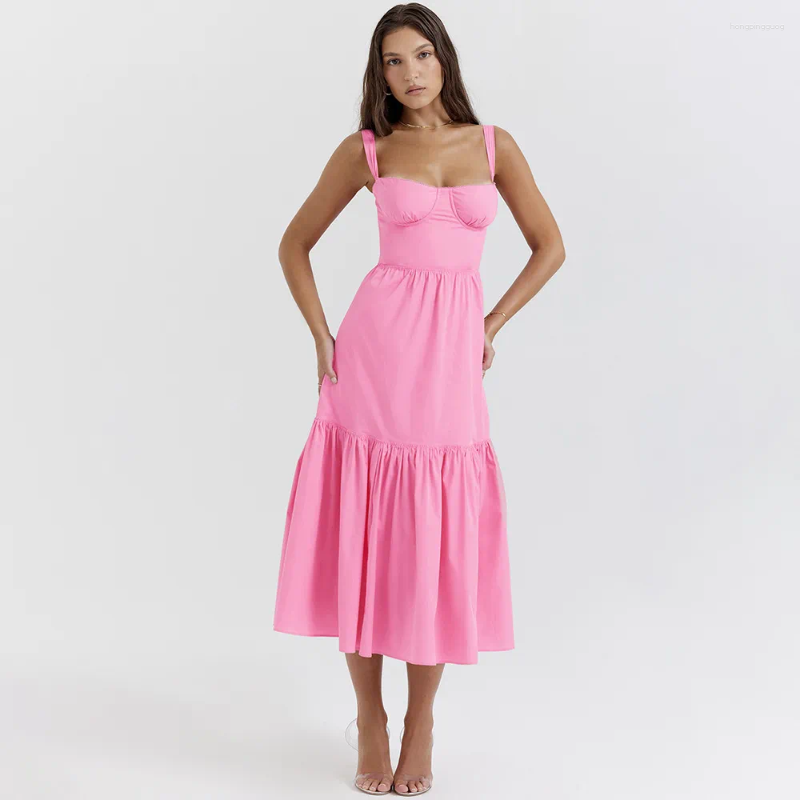 Women's Casual Summer A-E Dress, V Neck Spaghetti Strap, Polyester, Short Sleeve, Bohemian Style, Cream White, Blue, Pink, For Daily Wear