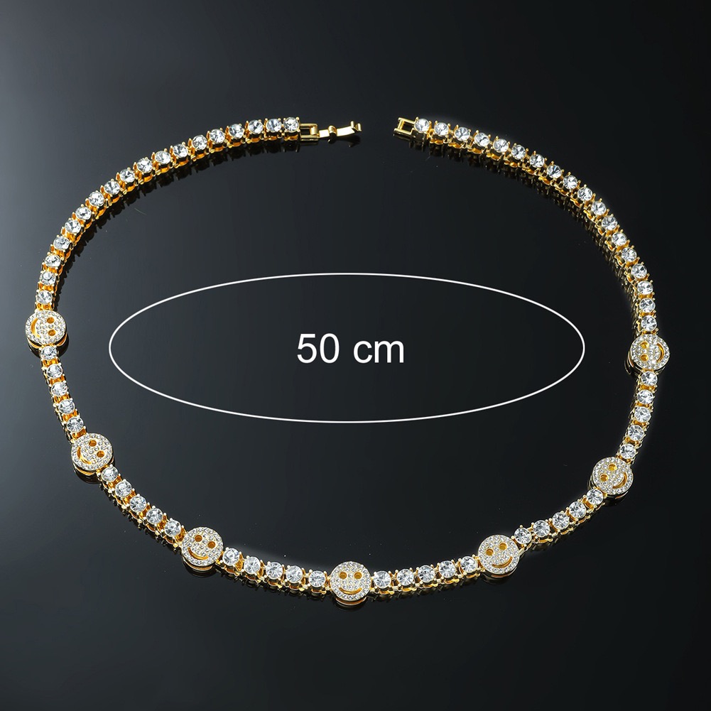 Designer jewelry hip-hop bracelet personalized patchwork smiley face gold sier full dia men's necklace collarbone chain accessories Free shipping