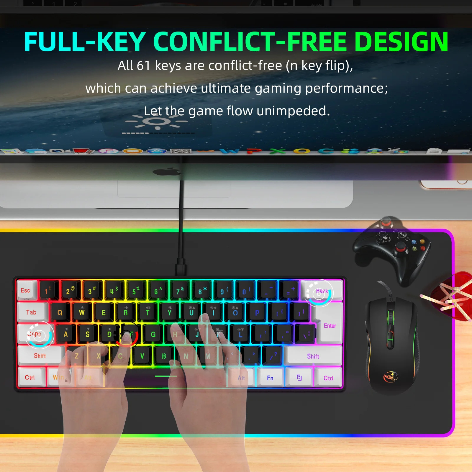 Keyboard Mouse Combos 61keys Wired White Black RGB Gaming Office Kit Backlight and for PUBG Gamer 231019