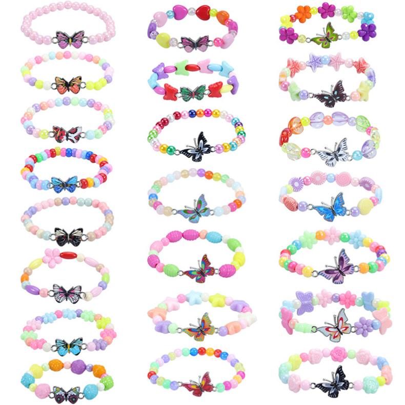 Girl Butterfly Beads Bracelet Friendship Jewelry Kids Party Favor Adjustable Lucky Wristband Colorful