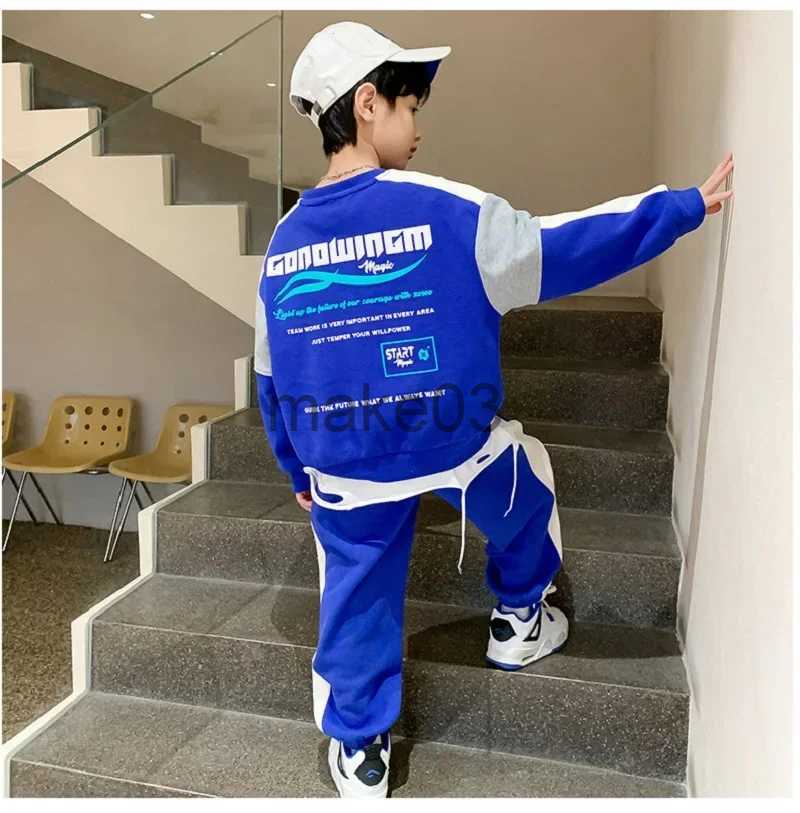 Clothing Sets Spring Autumn Boy Contrast Alphabet Sweatshirt+Sweatpant Set School Kids Tracksuit Child Work Outfit Student Jogger Suit 5-16Yrs J231020