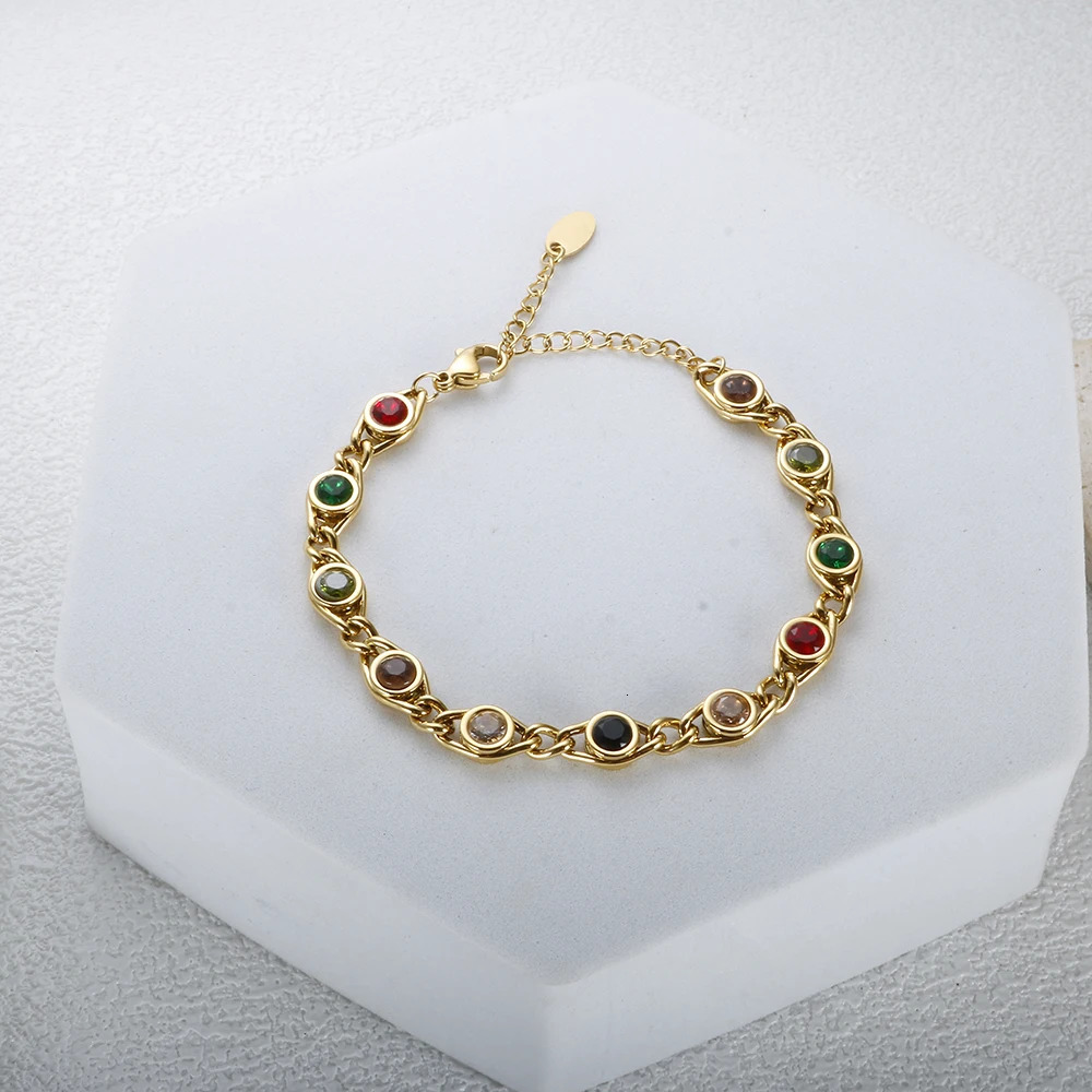Wedding Jewelry Sets Trend Colorful Cubic Zirconia Panel Bracelet Necklace For Women Gold Color Stainless Steel Crystal Fisheye Jewelry Set 231019