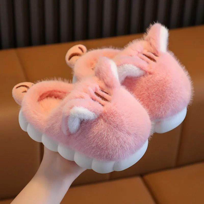 Slipper Children Cotton Slippers Autumn and Winter Cartoon Cat Cute Warm Thick Soft Kids Shoes for Boys and Girls Plush Solid Color 231020