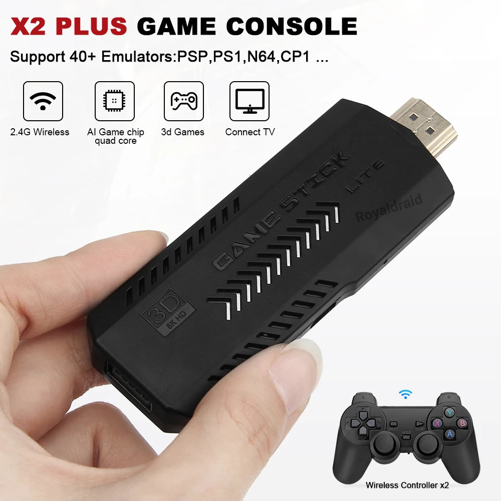 Portable Game Players X2 PLUS Video Stick 1080P Console 2 4G Double Wireless Controller 41000 Games 128GB Retro for PSP PS1 FC Boy Gift 231019