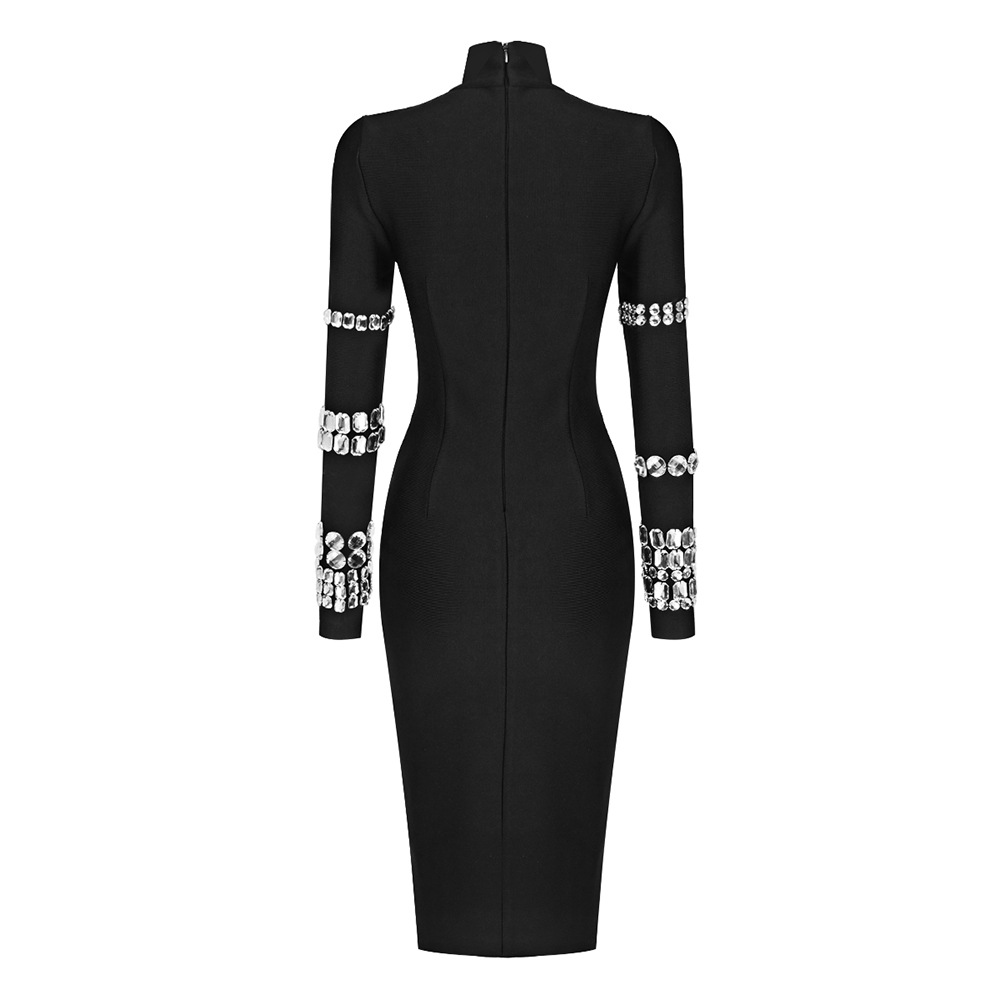 100 2023 Runway Dress Spring Autumn Dress Brand Same Style Empire Crew Neck Long Sleeve Black Womens Dress Fashion M