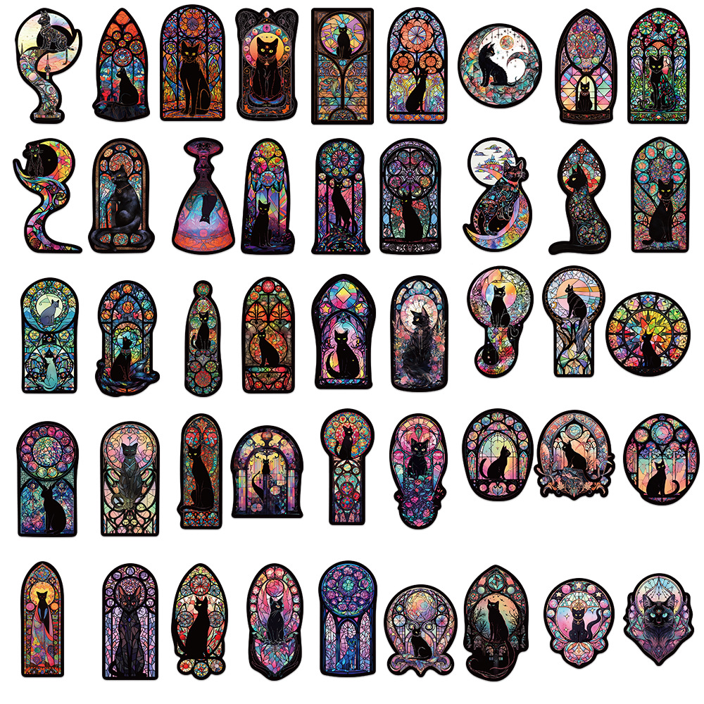 50pcs Waterproof Car Sticker Gothic Dark Cat DIY Decals Decorative for Kids Guitar Laptop Luggage