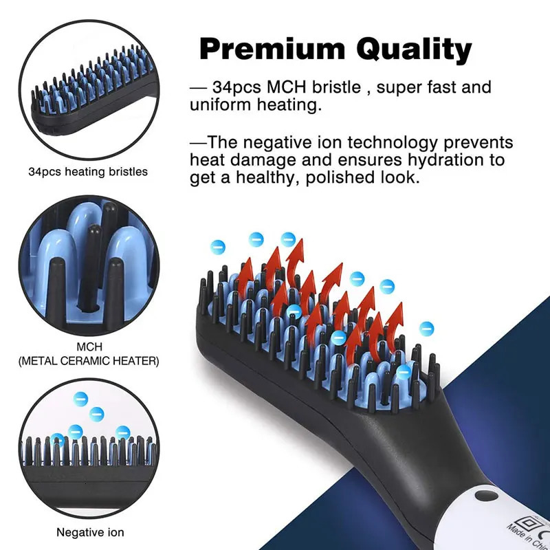 Hair Straighteners Beard Straightener for Men Faster Heated Ionic Technology Straightening Comb Electric Portable Mens Styling Brush 231020