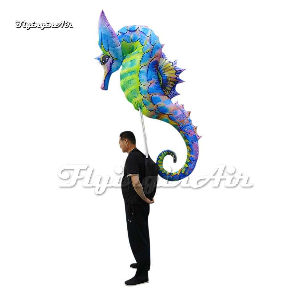 Wonderful Illuminated Walking Inflatable Hippocampus Puppet Parade Sea Animal Balloon Blow Up Seahorse Costume With LED Light For Stage Show