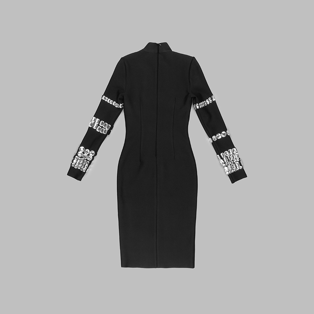 100 2023 Runway Dress Spring Autumn Dress Brand Same Style Empire Crew Neck Long Sleeve Black Womens Dress Fashion M