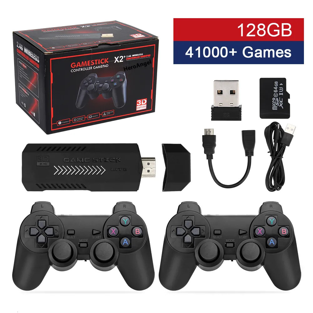 Portable Game Players X2 PLUS Video Stick 1080P Console 2 4G Double Wireless Controller 41000 Games 128GB Retro for PSP PS1 FC Boy Gift 231019
