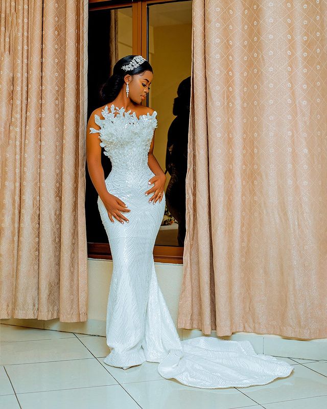 2023 Oct Arabic Aso Ebi Plus Size Mermaid White Wedding Dress Beaded Sequined Lace Bridal Gowns Dresses ZJ605