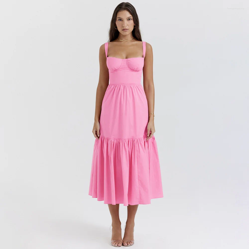 Women's Casual Summer A-E Dress, V Neck Spaghetti Strap, Polyester, Short Sleeve, Bohemian Style, Cream White, Blue, Pink, For Daily Wear