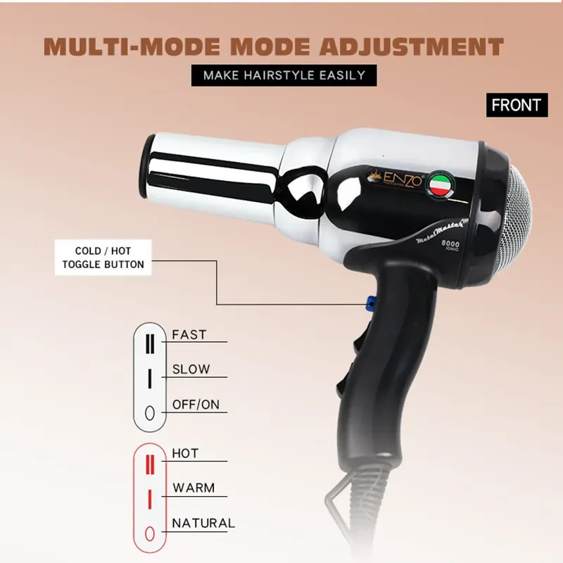 Hair Dryers ENZO 2000W Powerful Dryer Professional Blow Brush AC Motor All Metal Strong Wind with Comb 231020