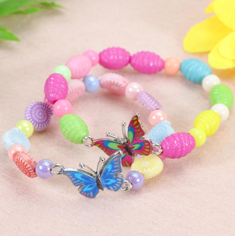 Girl Butterfly Beads Bracelet Friendship Jewelry Kids Party Favor Adjustable Lucky Wristband Colorful