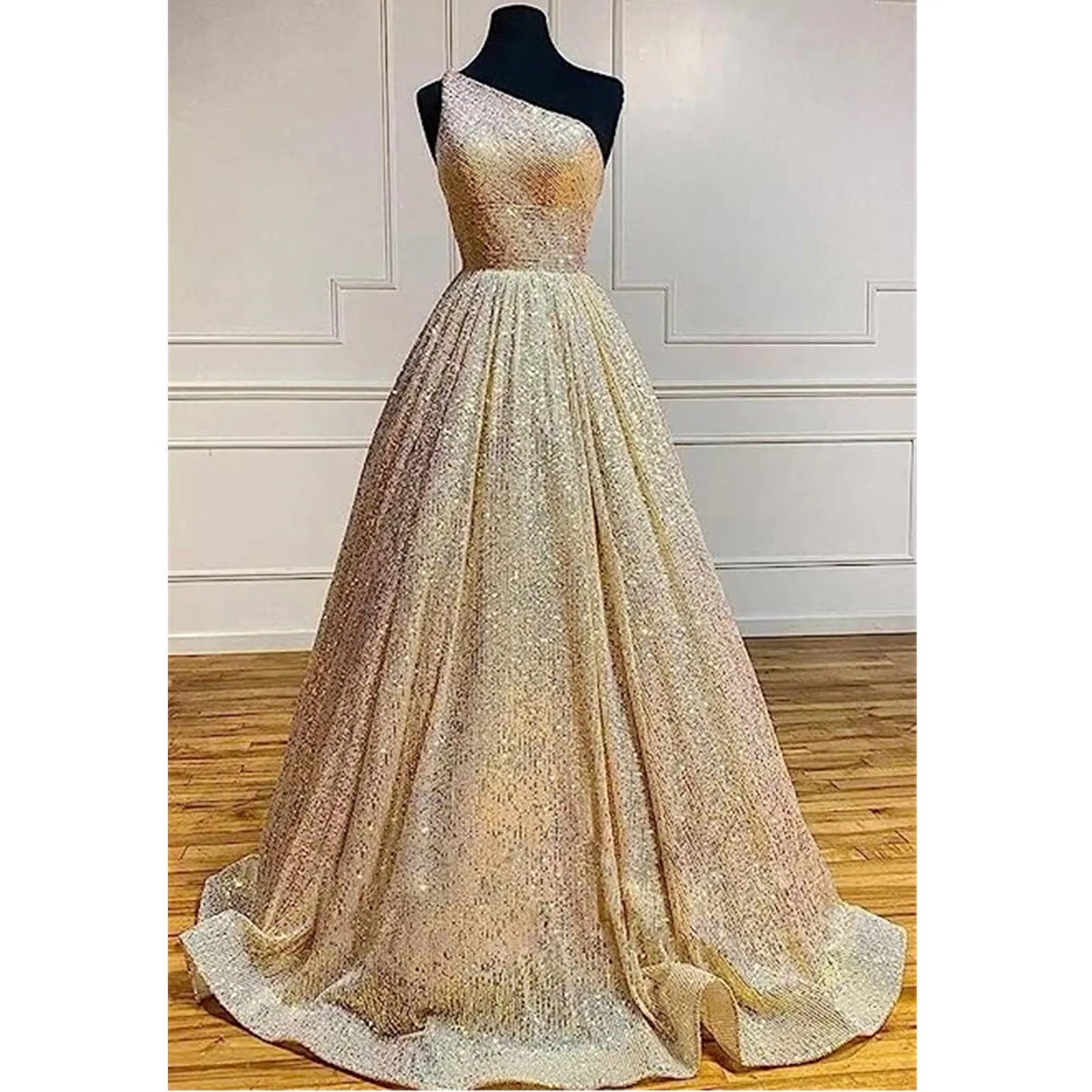 Sequins Glitter Arabic Prom Dress Pleat One Shoulder Special Ocns Evening Gowns Custom Made Vestidos De Novia 0914