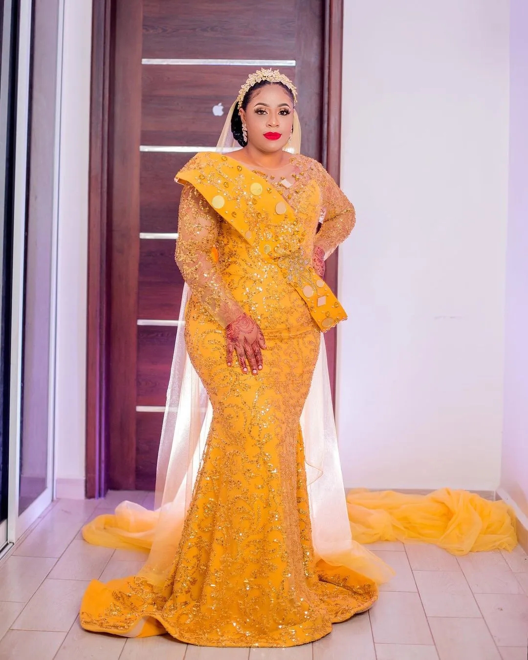 Arabic Aso Ebi Mermaid Yellow Prom Dresses 2024 Beaded Crystals Evening Formal Party Second Reception Birthday Engagement Gowns Dress 0514