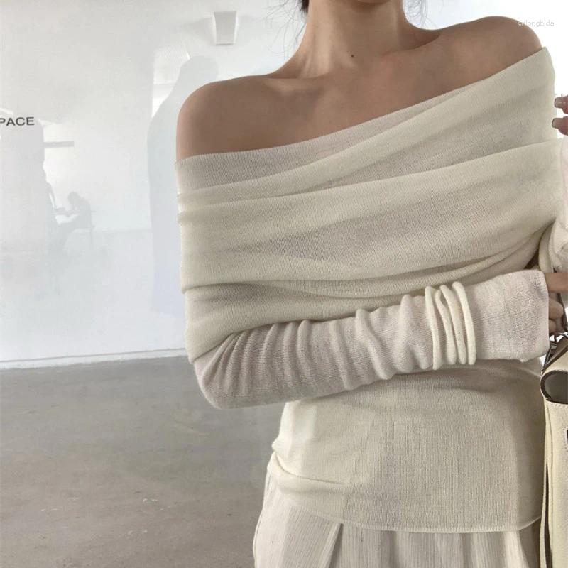Womens Sweaters Deeptown Korean Style Knitted Sweater Women Elegant Off Shoulder Female Jumper Harajuku Fashion Gyaru Sexy Pullover