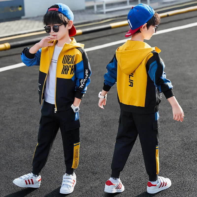 Clothing Sets autumn Child Tracksuit Hooded Clothes Boys Sport Suit for Teen Kids Cotton Casual Child zipper Hoodies striped Pants 5-12 year 231020