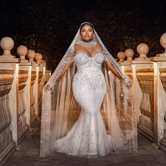 2023 Oct Arabic Aso Ebi Plus Size Ivory Mermaid Wedding Dress Beaded Crystals Lace Bridal Gowns Dresses ZJ608