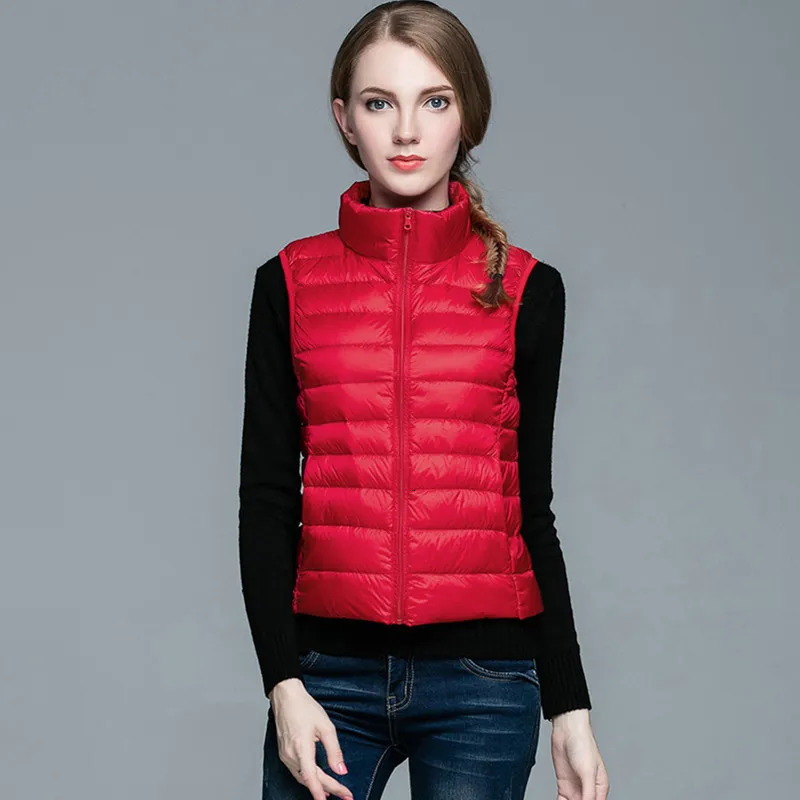 Women's Down Parkas Duck Down Vest Women 4xl Autumn Winter Short Stand Collar Thin Sleeveless Down jacket female win Zipper Duck Down Vest Coat 2