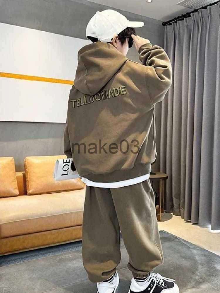 Clothing Sets Autumn Junior Boys Casual Sweatshirt Suit Clothes Kids Embroidered Letters Hooded Top Long Pants 2 Piece Set 3-15Y Spring Trend J231020
