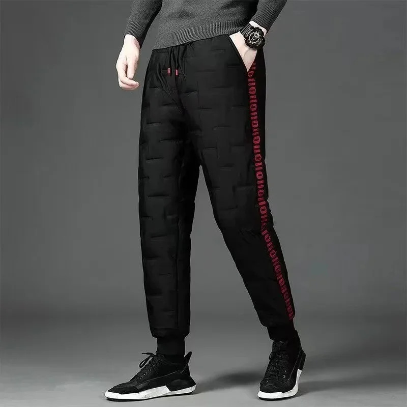 Men's Pants 90 White Duck Down Winter Men Warm Fleece Thickened Plush Thermal Drawstring Waist Trousers Beam Foot 231020