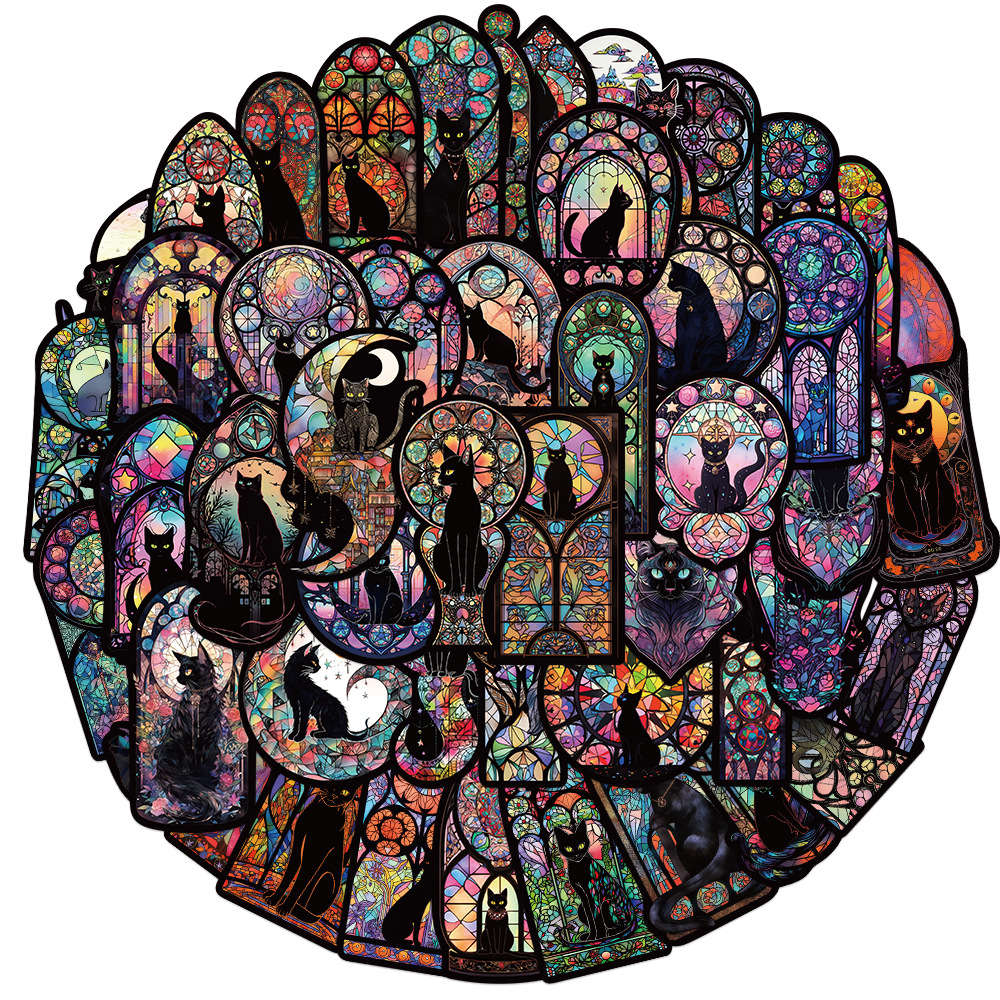 50pcs Waterproof Car Sticker Gothic Dark Cat DIY Decals Decorative for Kids Guitar Laptop Luggage