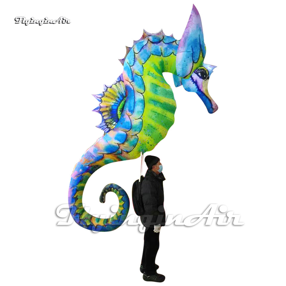 Wonderful Illuminated Walking Inflatable Hippocampus Puppet Parade Sea Animal Balloon Blow Up Seahorse Costume With LED Light For Stage Show
