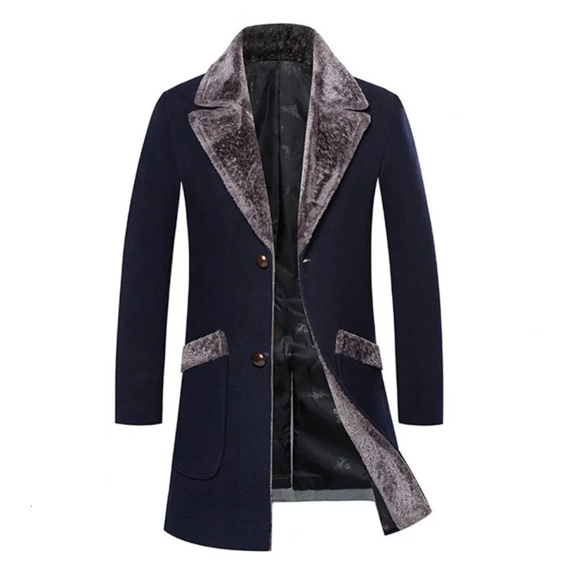 Men's Jackets Stylish Men Business Jacket Washable Warm Overcoat Plush Collar Turndown Buttons Windbreaker Keep 231020