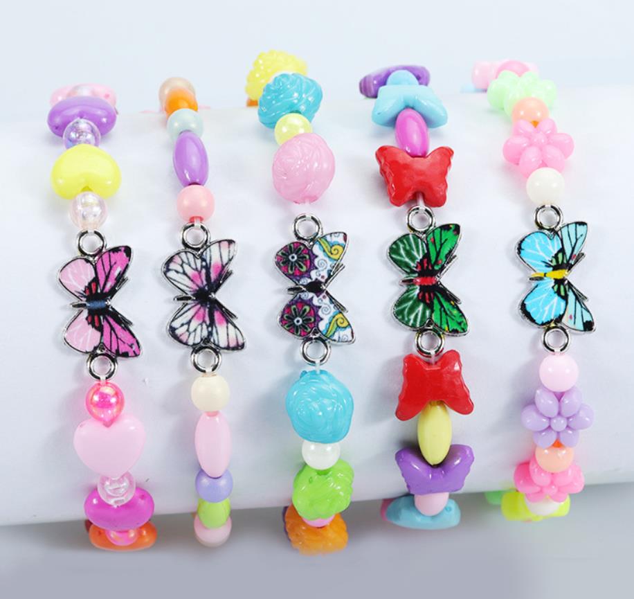 Girl Butterfly Beads Bracelet Friendship Jewelry Kids Party Favor Adjustable Lucky Wristband Colorful