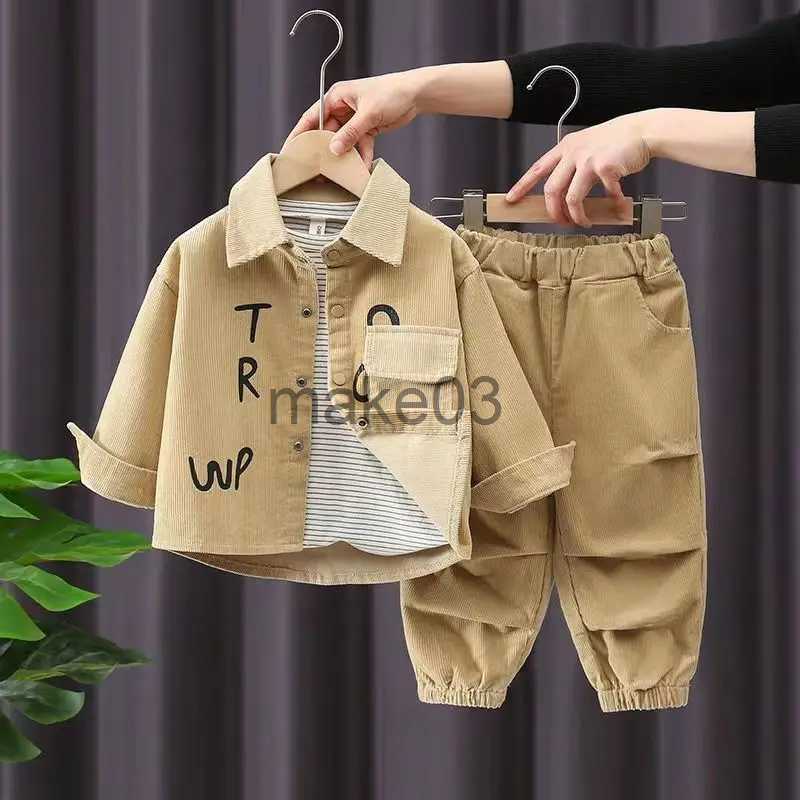 Clothing Sets Boy Autumn Suit 2023 New Korean Handsome Baby Spring Autumn Fashion Style coat Western Corduroy cloth Two Piece Set J231020