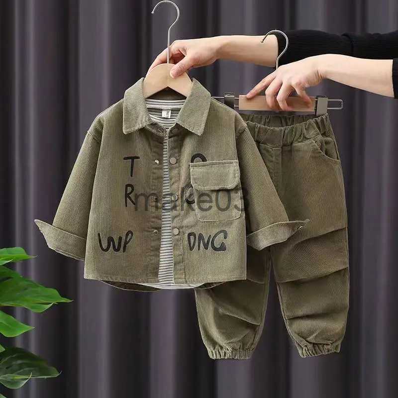 Clothing Sets Boy Autumn Suit 2023 New Korean Handsome Baby Spring Autumn Fashion Style coat Western Corduroy cloth Two Piece Set J231020