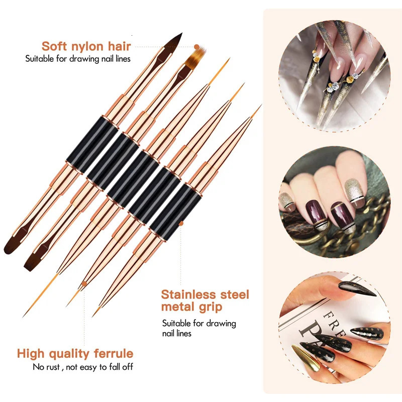 Makeup Tools Professional Nail Art Brush Set 5pcs Double Ended Brushes For Long Lines Thin Liner Nails Detail 231020