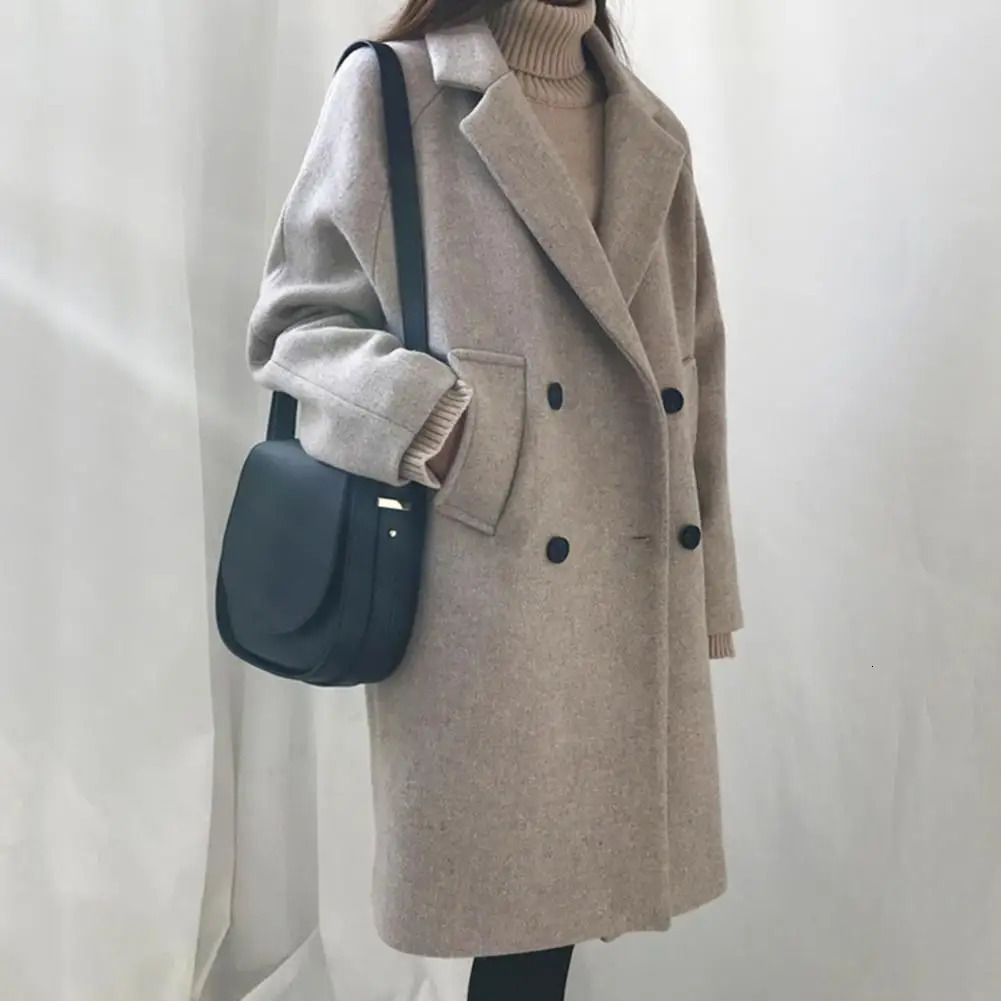 Women's Jackets Spring Woolen Trench Coat Long-sleeved Jacket Thick Lapel Double-breasted Women's Winter Coat Plus Size Mid Length Solid Col