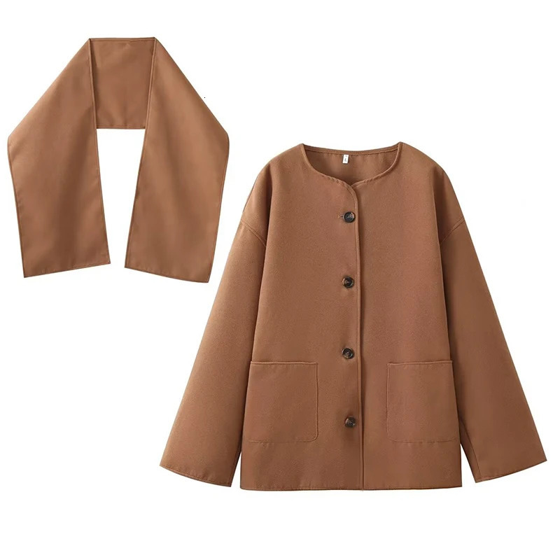 Women's Wool Blends Elegant Women Winter Warm Scarf Woolen Coat Long Sleeve Female Loose Jacket Outerwear 231020