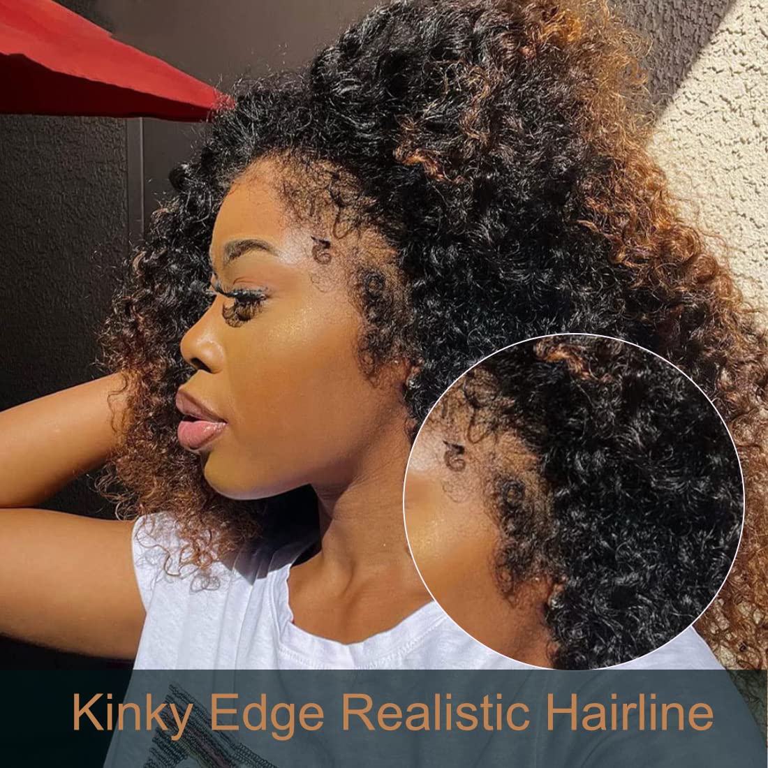 12A 4C Kinky Edges Wig Glueless Afro Kinky Curly Lace Front Wigs Human Hair with Curly Baby Hair HD Transparent Lace Frontal Wigs with Realistic Hairl