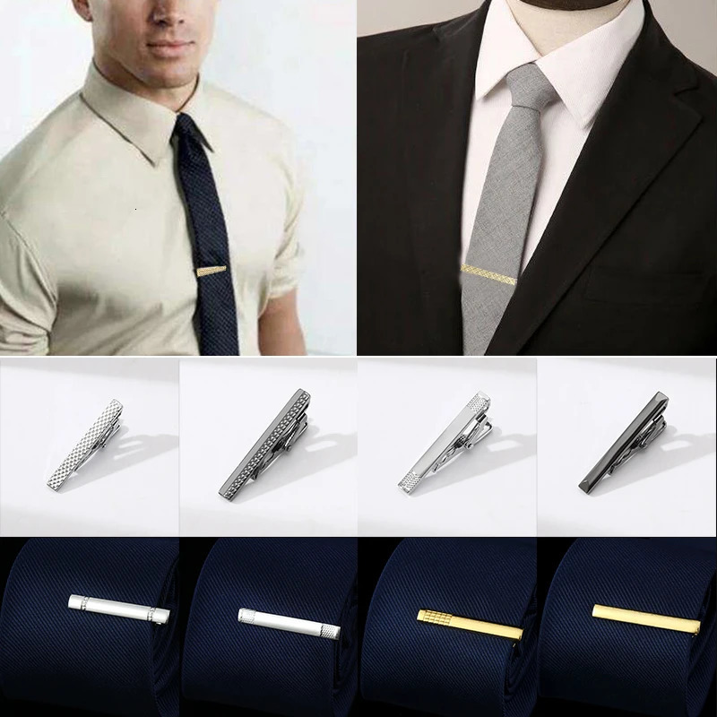 Cuff Links Metal Silver Color Tie Clip For Men Wedding Necktie Clasp Gentleman Ties Bar Crystal Pin Mens Accessories 231020