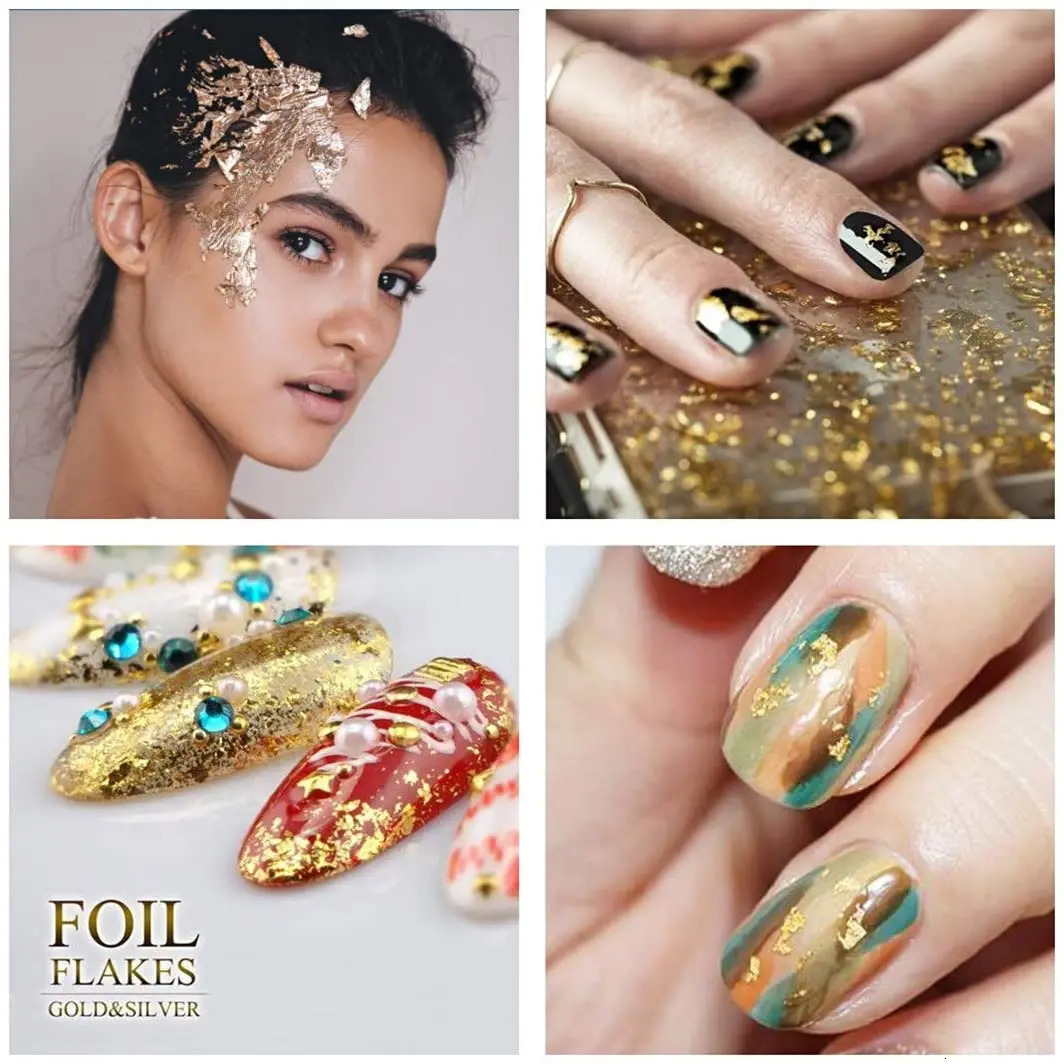 Nail Art Decorations 1 Box Glitter Foil Paper Makeup Jewelry Irregular Shiny Leaf Gold Flakes Nails DIY Stickers Manicure 231020