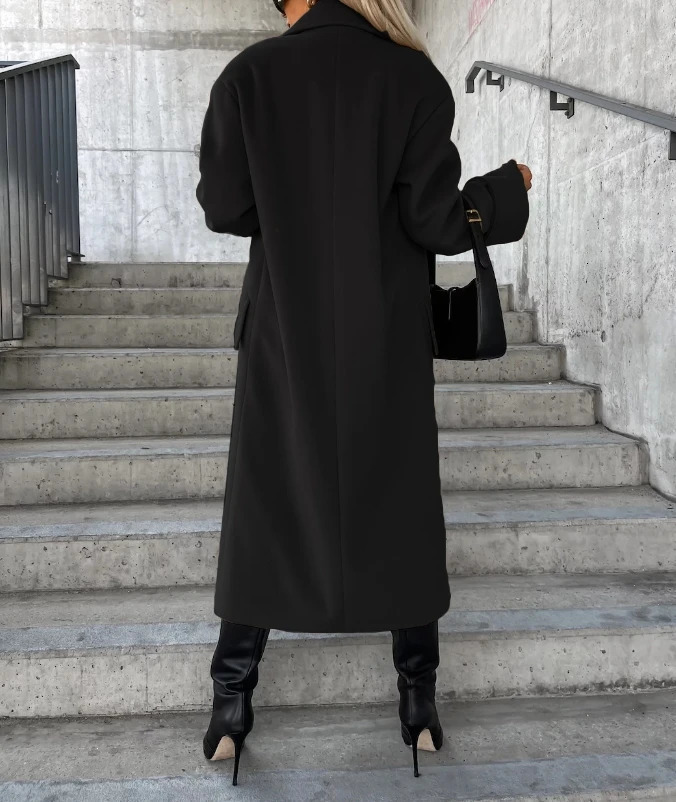 Women's Wool Blends Fashion Long Sleeved Suit Collar Coat Autumn and Winter Temperament Commuting Double Breasted Woolen Jacket for Women 231020
