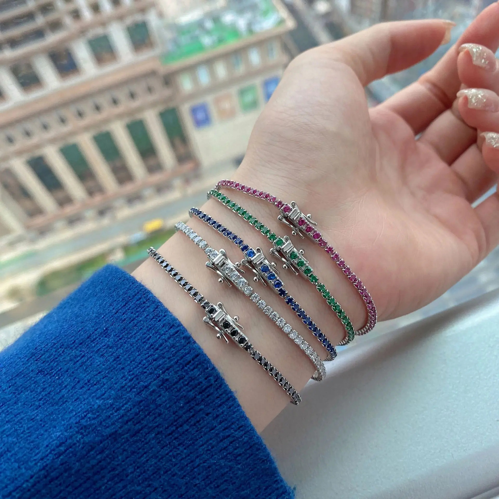 Bangle Wong Rain 925 Sterling Silver Lab Sapphire Emerald Ruby High Carbon Diamonds Gemstone Tennis Chain Bracelet Bangle Fine Jewelry 231020