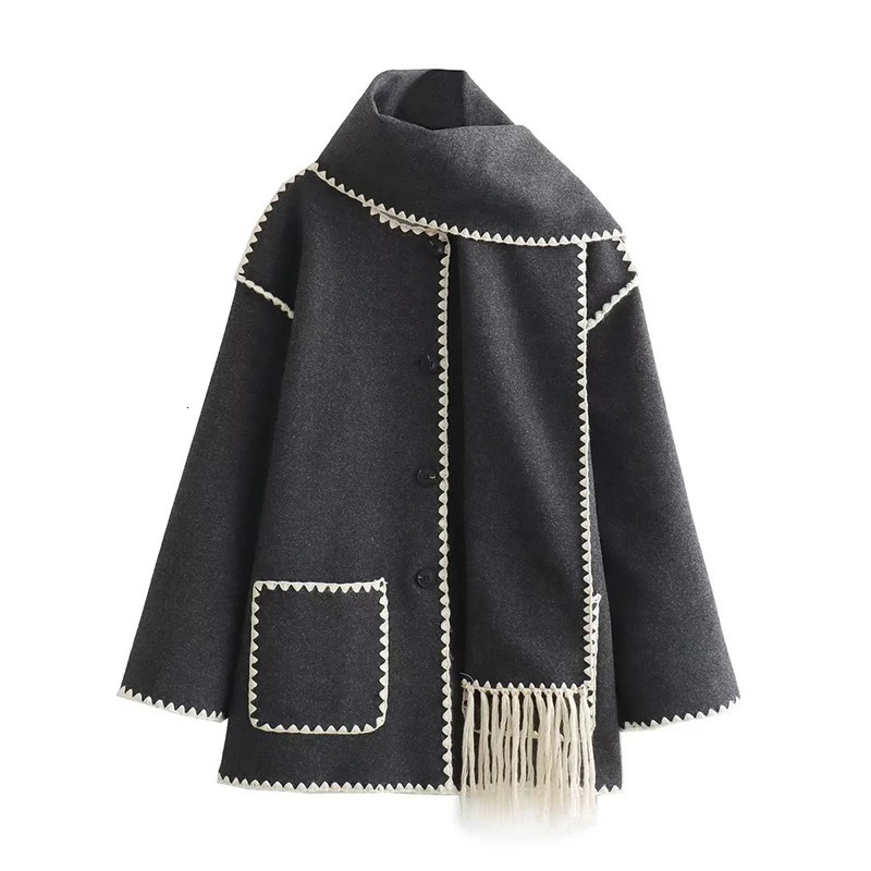 Jackets Autumn Winter Fashion Tassels Women's Loose Pocket Button Woolen For Women Casual Female Jacket Coat 231020