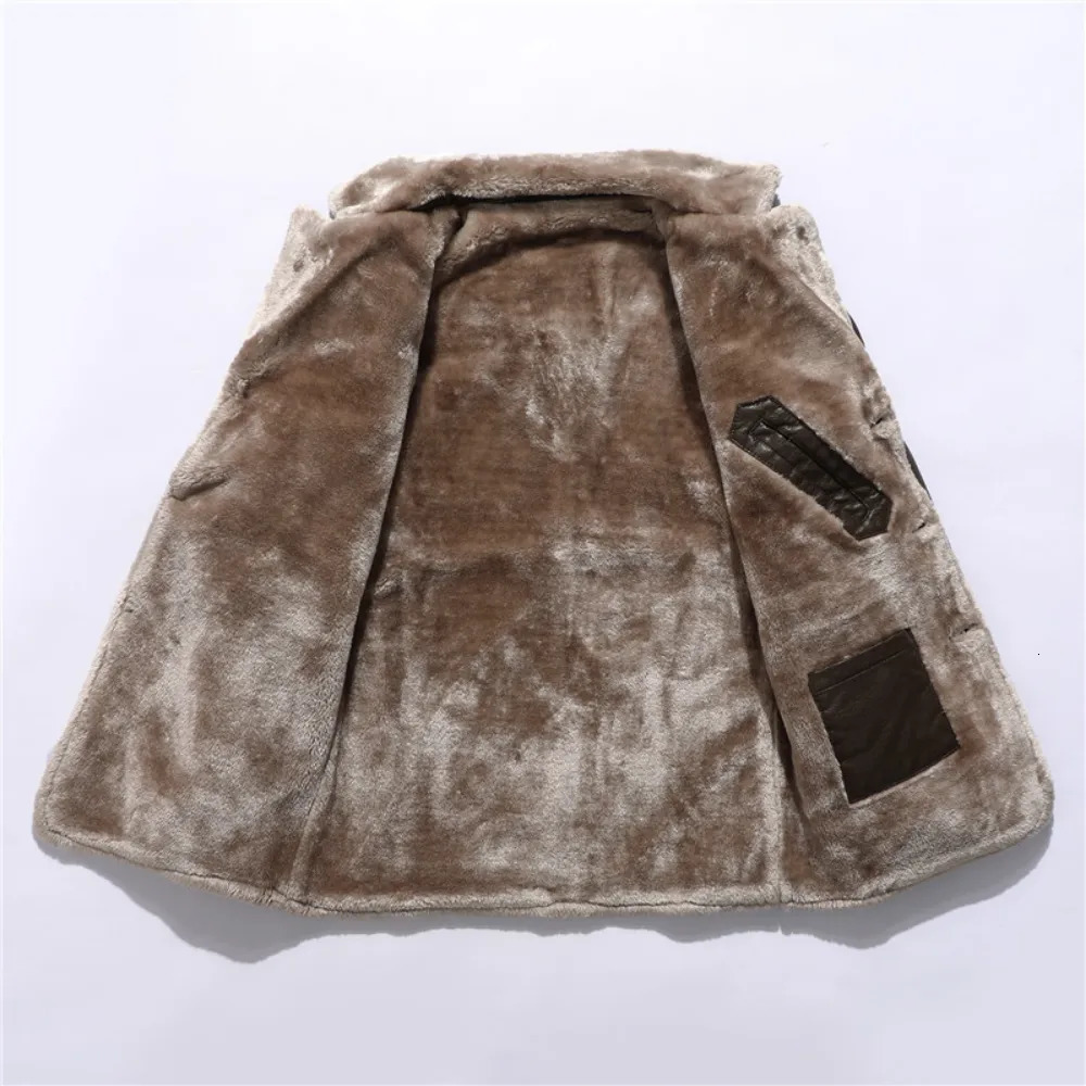 Men's Leather Faux Winter Warm Fleece Jacket Fashion Business Casual Middle and Long Suit Collar Windbreaker PU Coats 231020