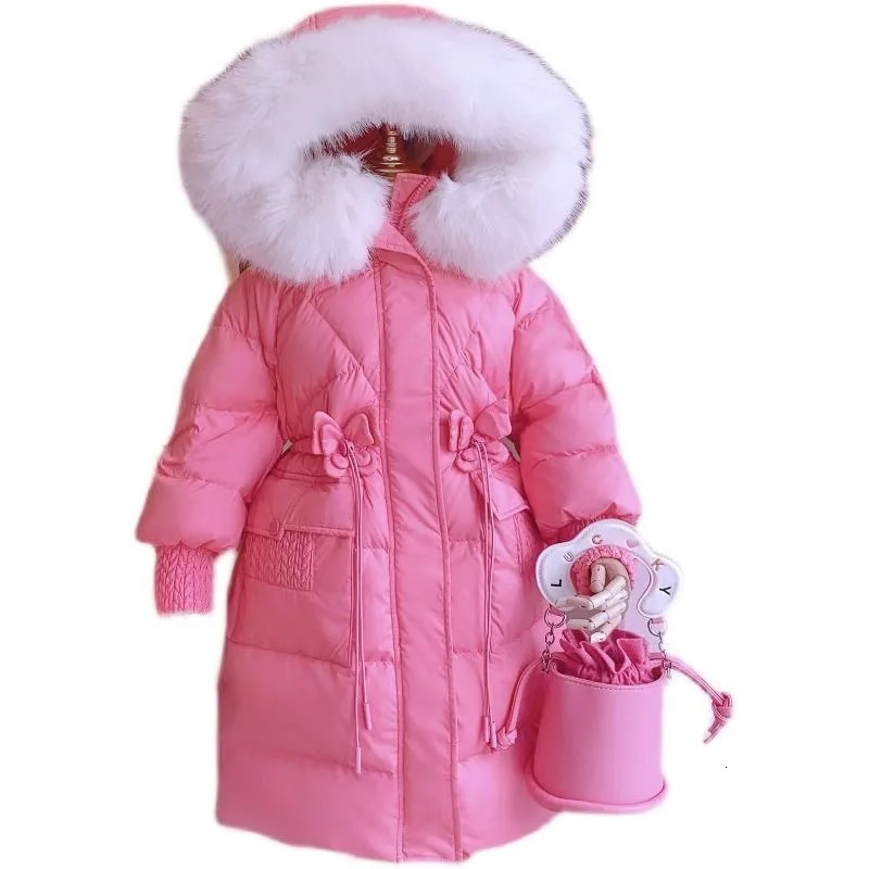 Down Coat Girls Winter Jacket Down Cotton Padded Warm Thickened Child Coat Fashion Hooded Large Wool Collar Outerwear Kids Parkas 231020