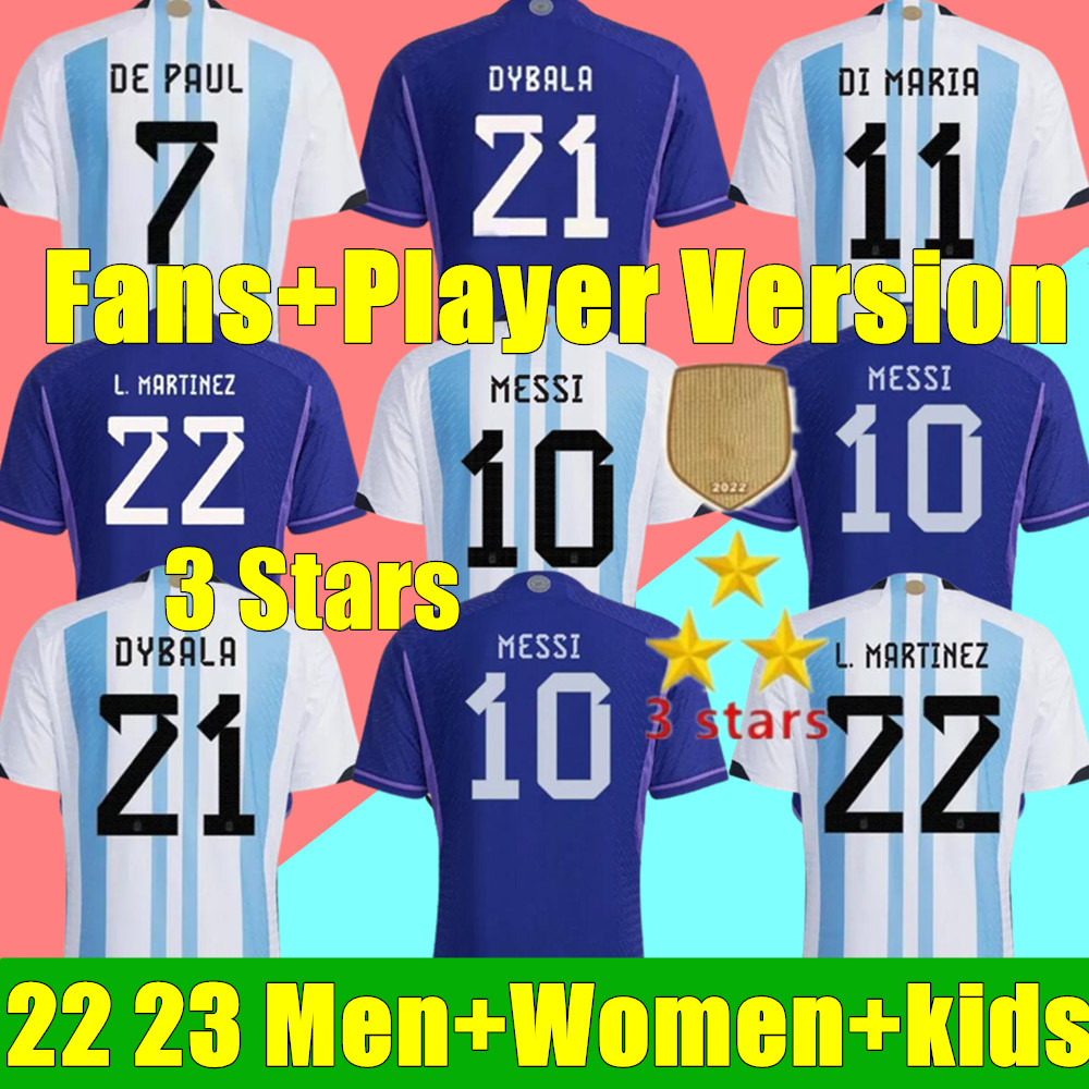 Argentina 3 star Soccer Jerseys Commemorative 22 23 Fans Player Version MESSIS MAC ALLISTER DYBALA DI MARIA MARTINEZ DE PAUL MARADONA Child Kids Kit Men Women Shirt