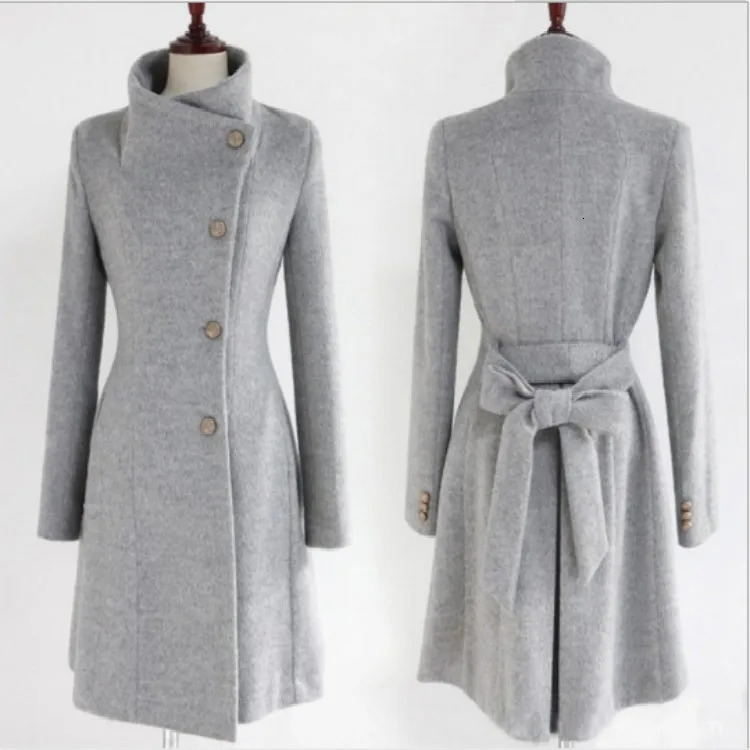 Women's Wool Blends Autumn and Winter Women's Wear Mid length Belt Woolen Coat Slim Fit Standing Collar Woolen Windbreaker 231020